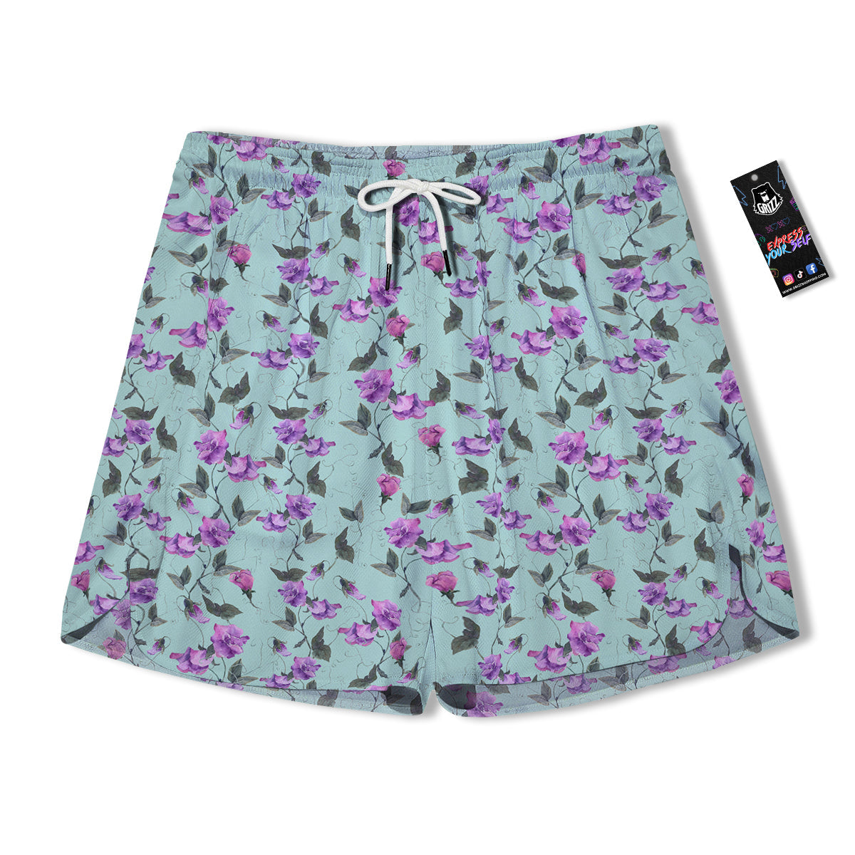 Sweet Pea Watercolor Print Pattern Men's Running Shorts-grizzshop