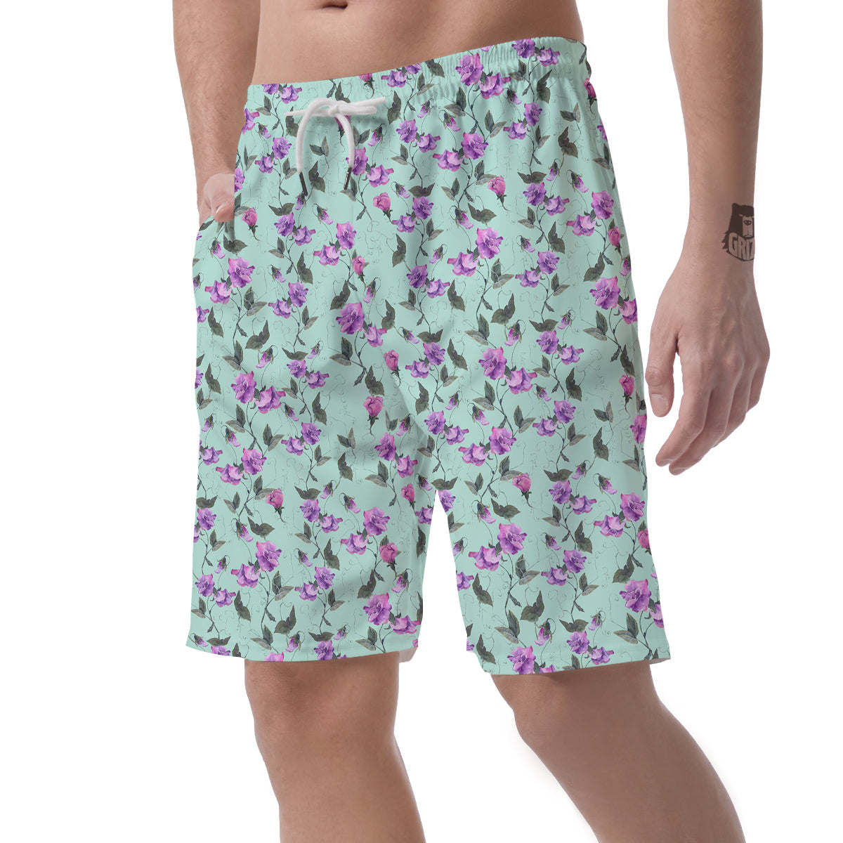 Sweet Pea Watercolor Print Pattern Men's Shorts-grizzshop