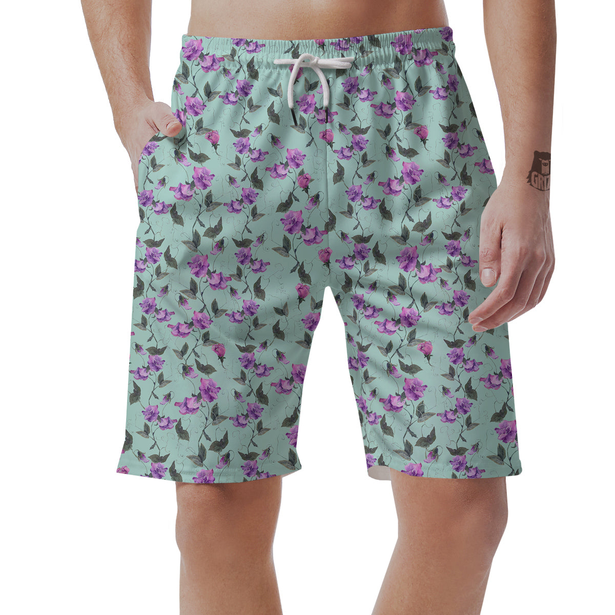 Sweet Pea Watercolor Print Pattern Men's Shorts-grizzshop
