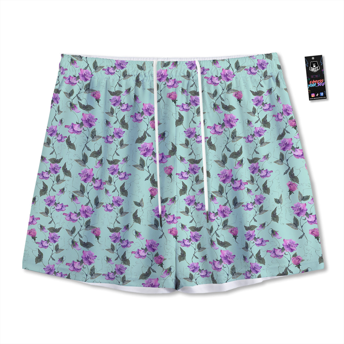Sweet Pea Watercolor Print Pattern Mesh Shorts