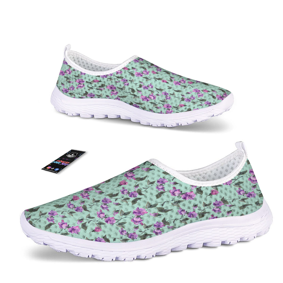 Sweet Pea Watercolor Print Pattern Nurse Shoes-grizzshop