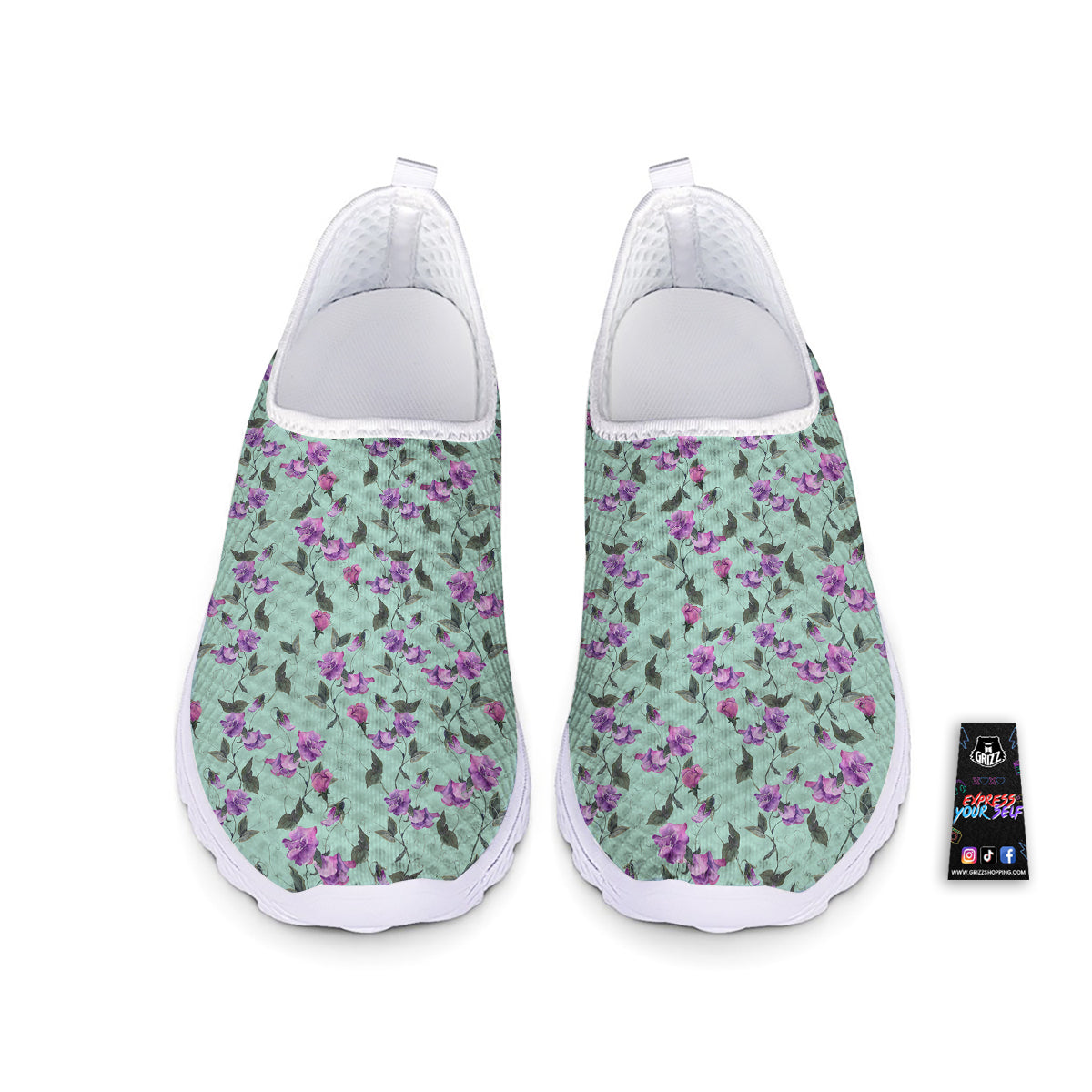 Sweet Pea Watercolor Print Pattern Nurse Shoes-grizzshop