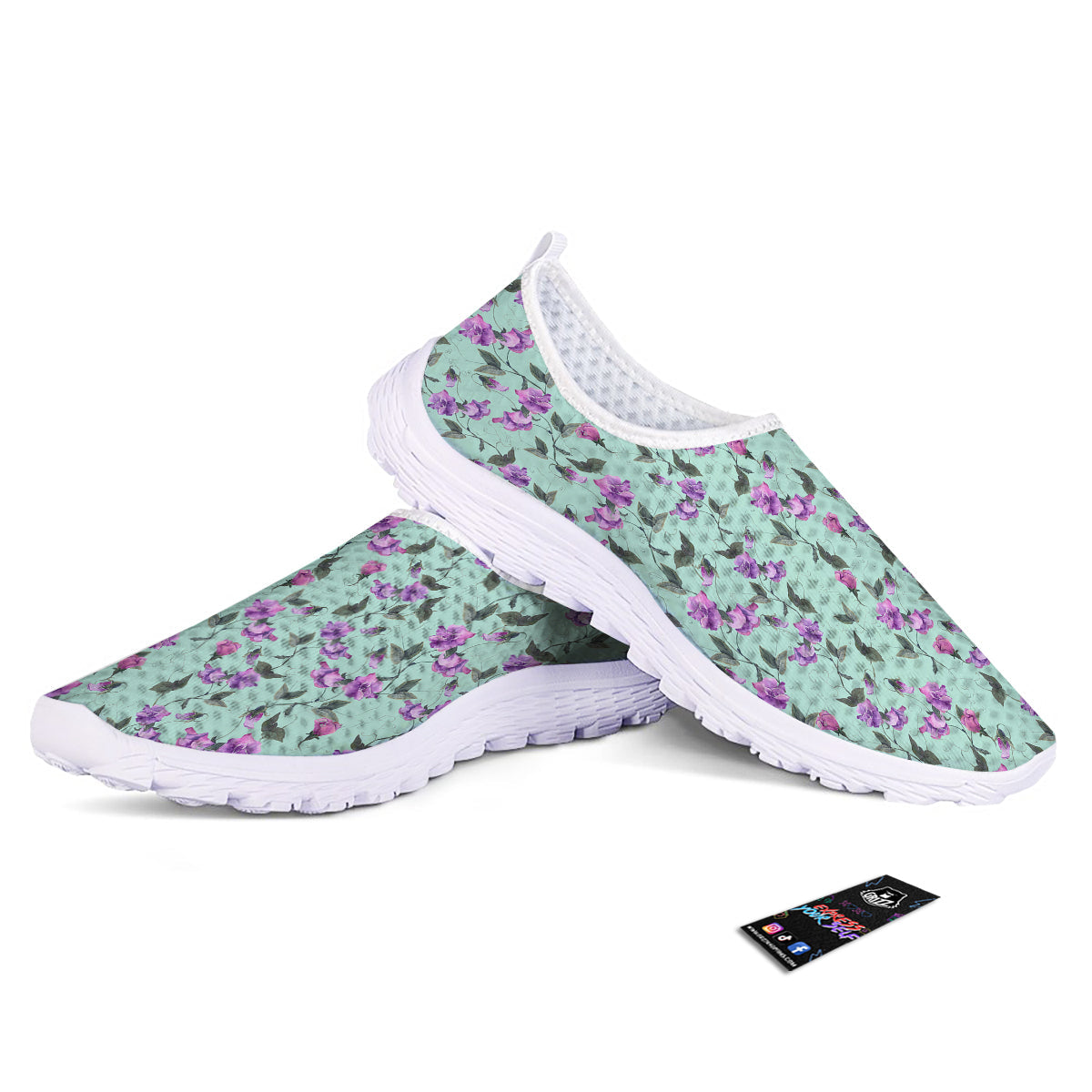 Sweet Pea Watercolor Print Pattern Nurse Shoes-grizzshop