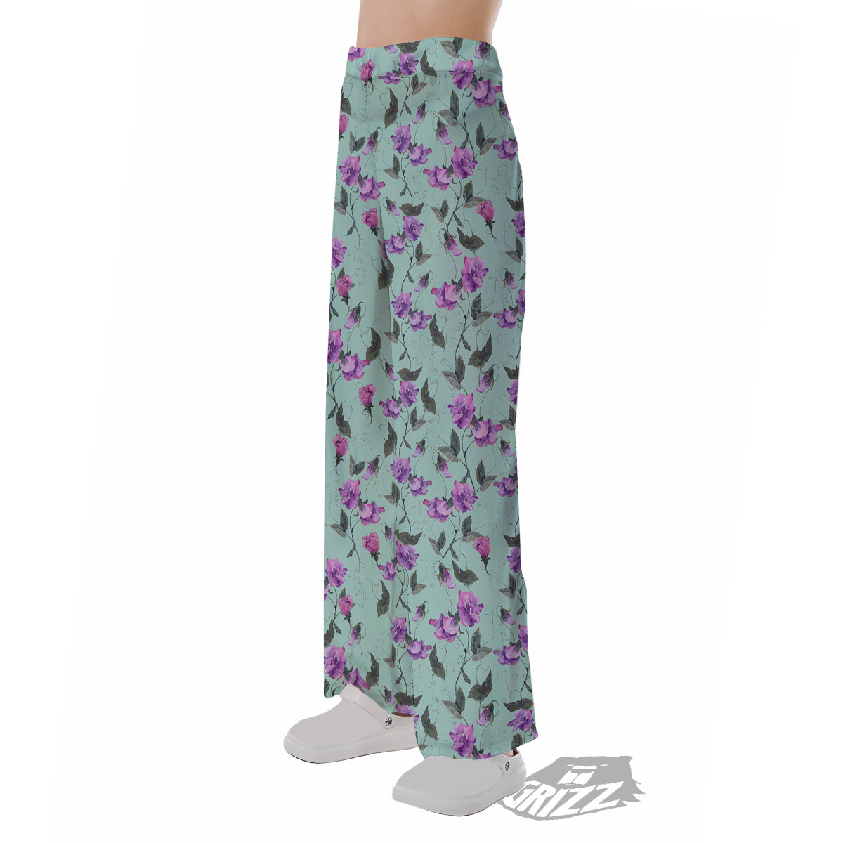 Sweet Pea Watercolor Print Pattern Pajama Pants-grizzshop