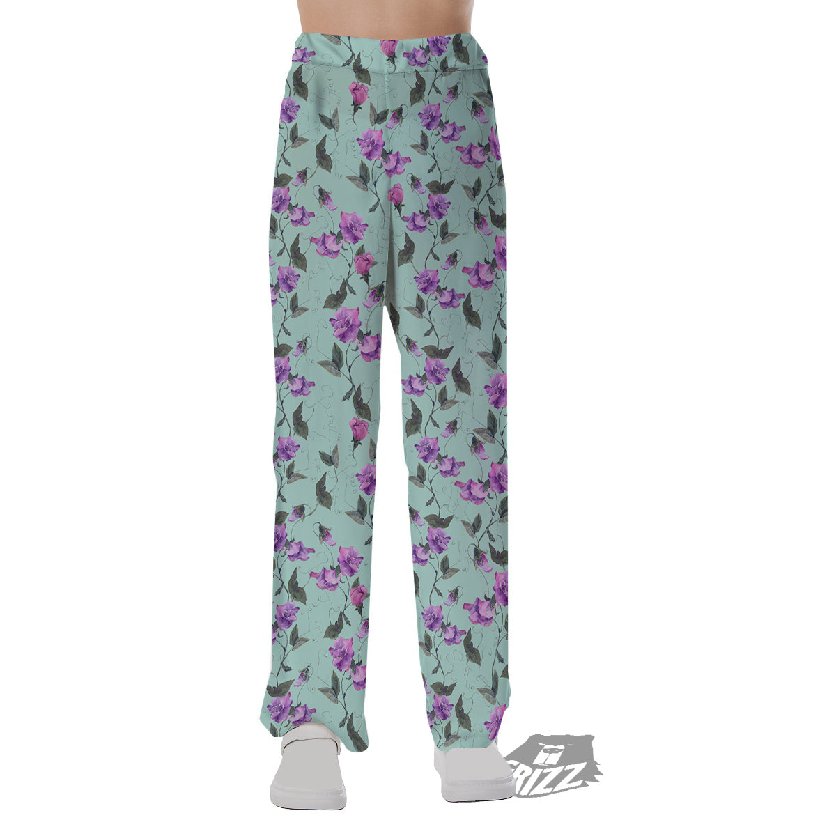 Sweet Pea Watercolor Print Pattern Pajama Pants-grizzshop