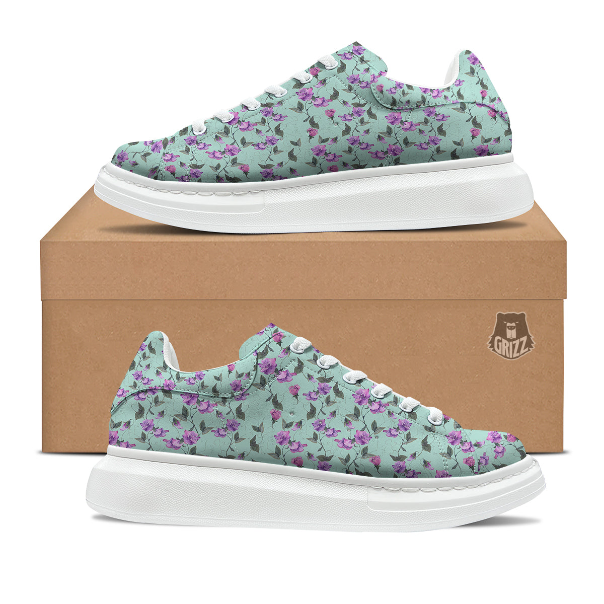 Sweet Pea Watercolor Print Pattern Platform Shoes-grizzshop