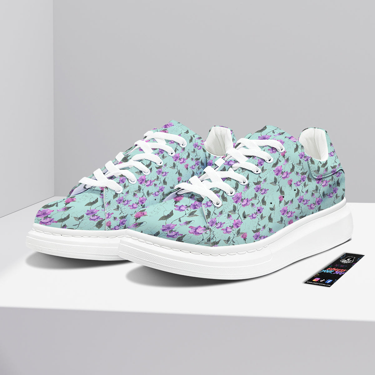Sweet Pea Watercolor Print Pattern Platform Shoes-grizzshop