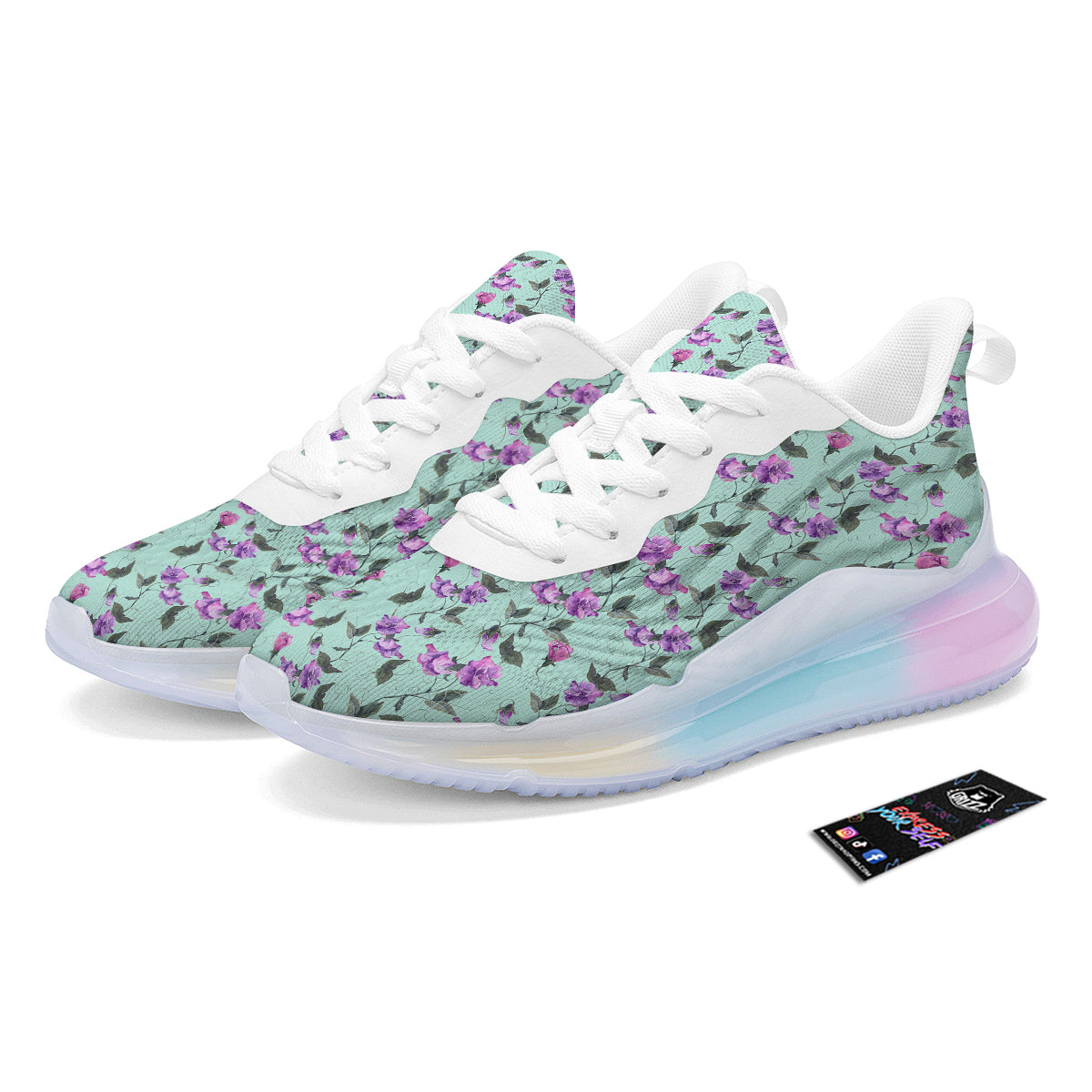Sweet Pea Watercolor Print Pattern Running Sneakers-grizzshop