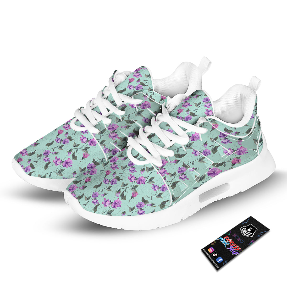 Sweet Pea Watercolor Print Pattern Tennis Shoes-grizzshop