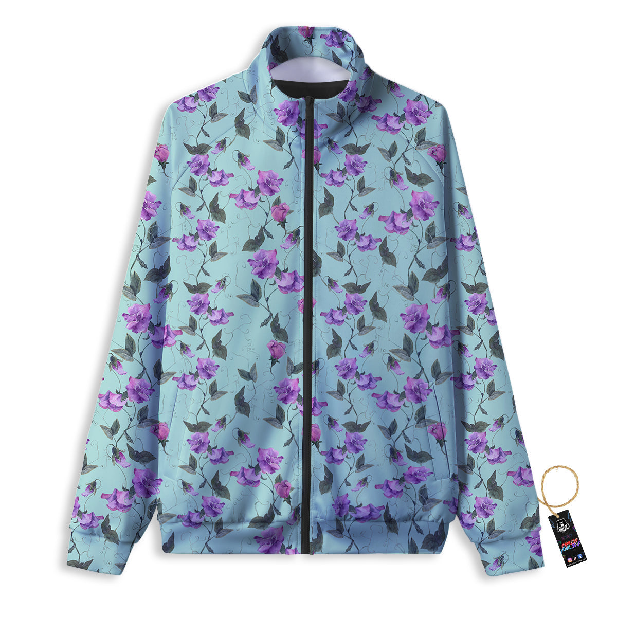 Sweet Pea Watercolor Print Pattern Track Jacket-grizzshop