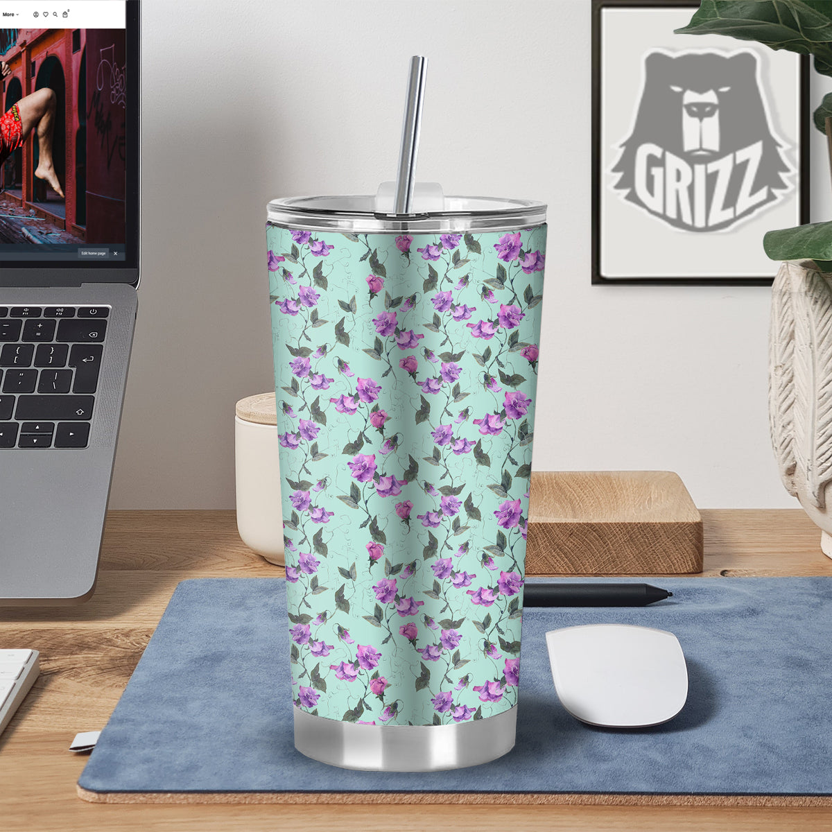 Sweet Pea Watercolor Print Pattern Tumbler-grizzshop