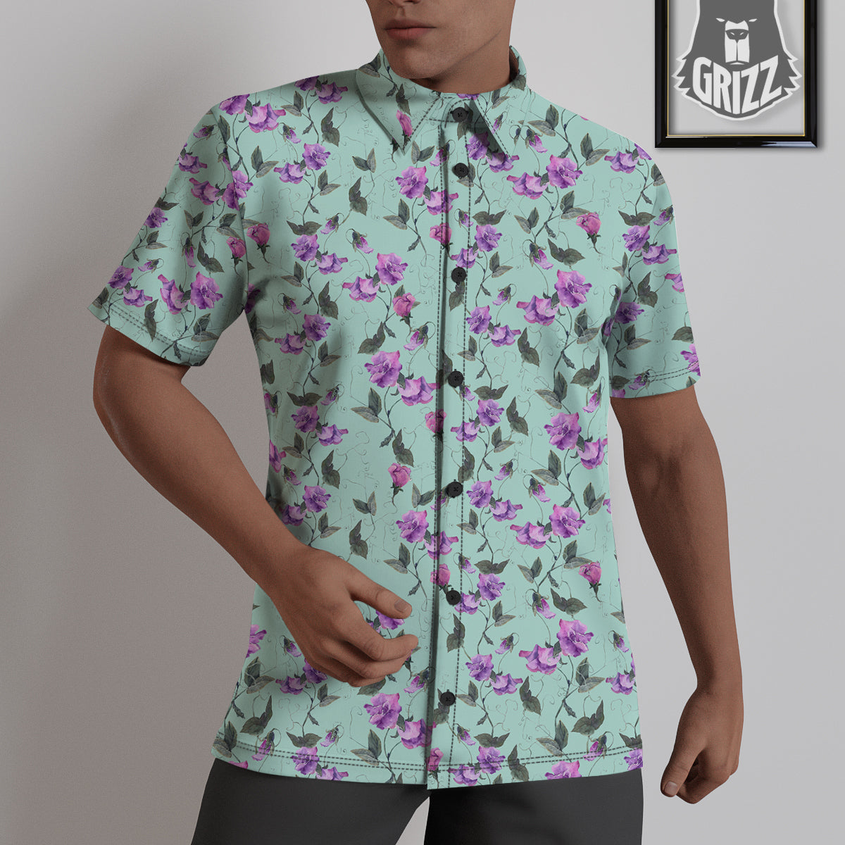 Sweet Pea Watercolor Print Pattern Untucked Shirts-grizzshop