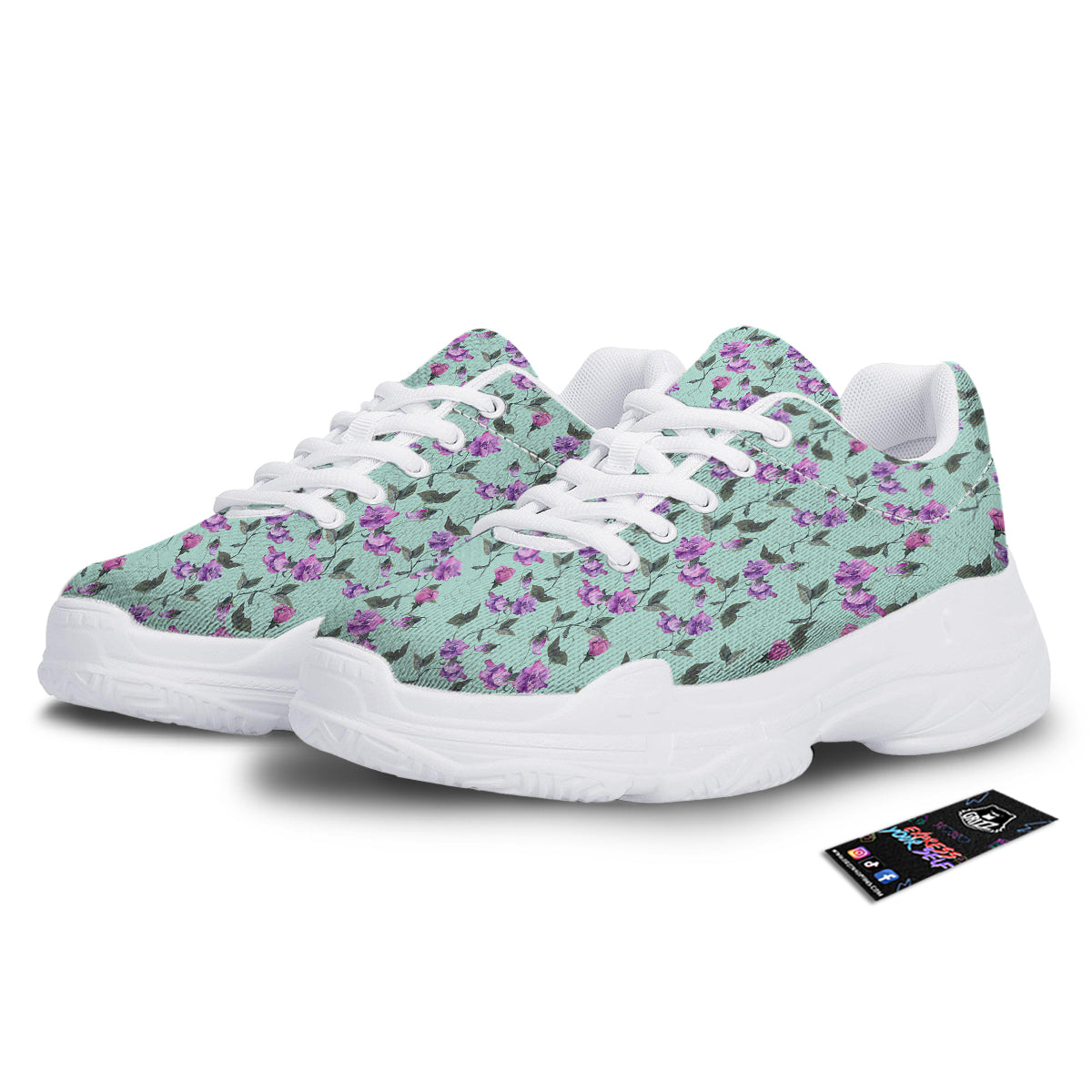 Sweet Pea Watercolor Print Pattern White Chunky Shoes-grizzshop