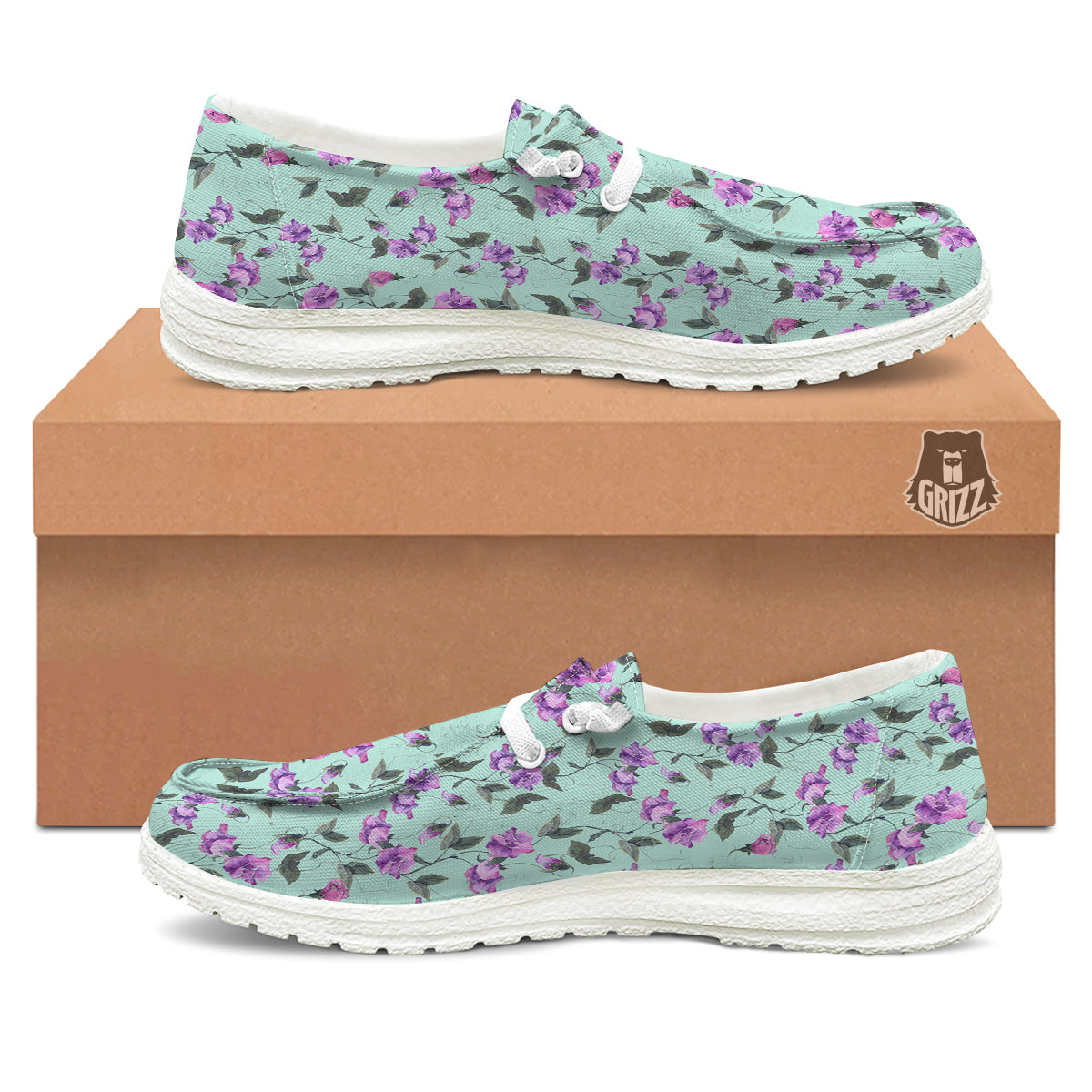 Sweet Pea Watercolor Print Pattern White Loafers-grizzshop