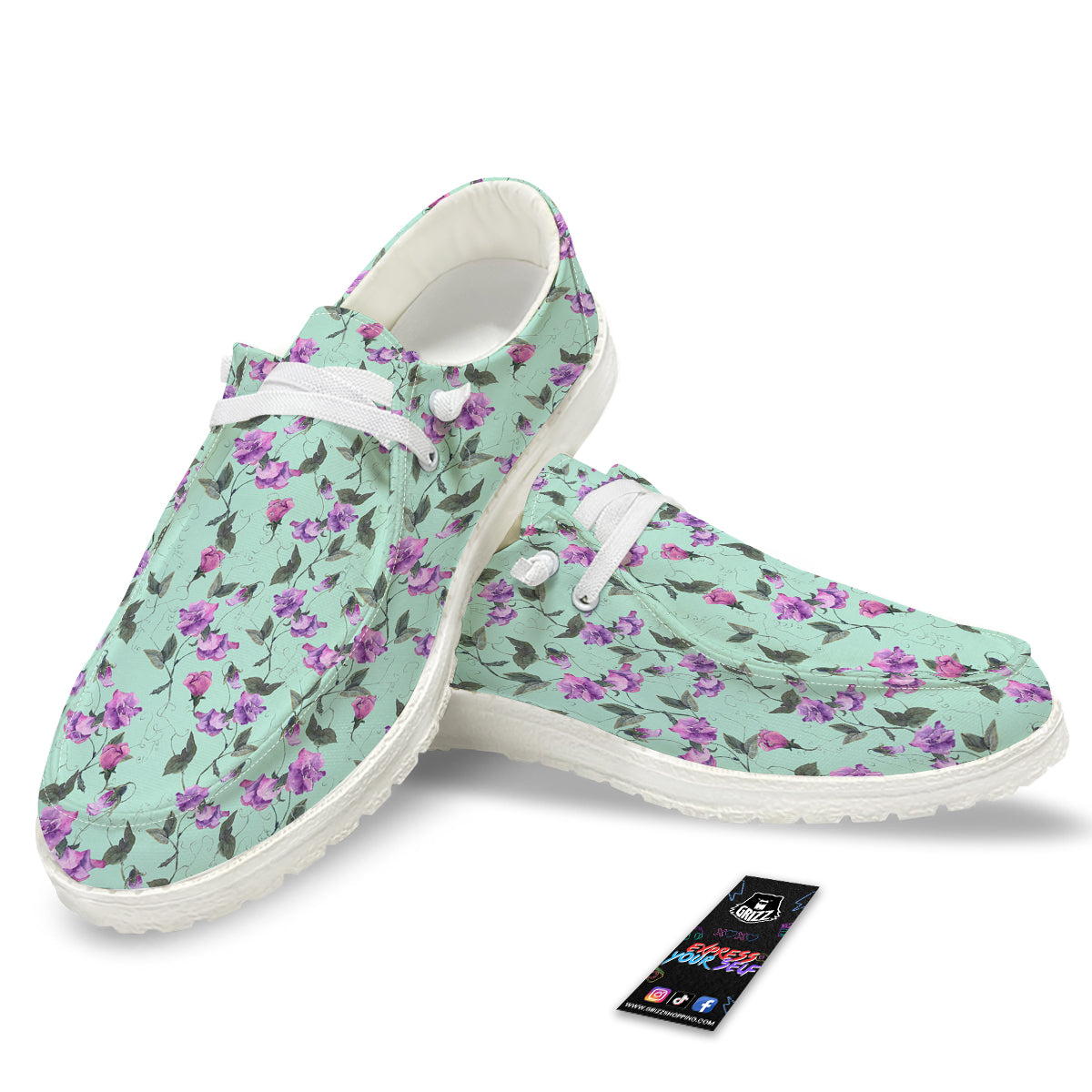 Sweet Pea Watercolor Print Pattern White Loafers-grizzshop