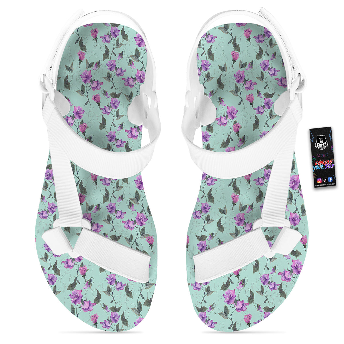 Sweet Pea Watercolor Print Pattern White Open Toe Sandals-grizzshop