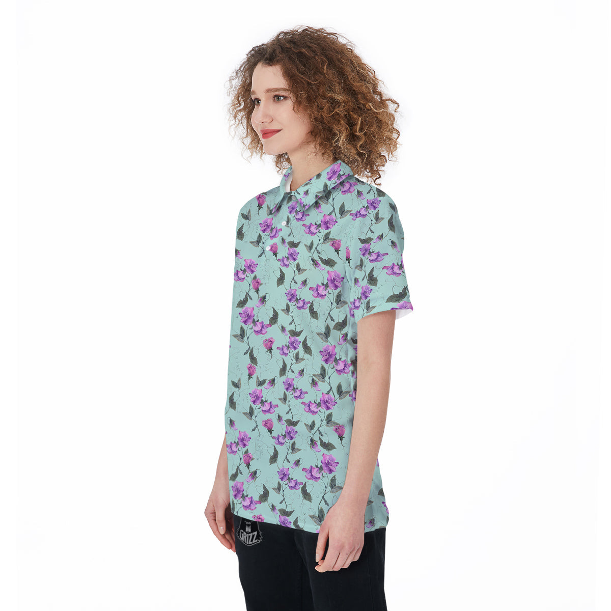 Sweet Pea Watercolor Print Pattern Women's Golf Shirts-grizzshop