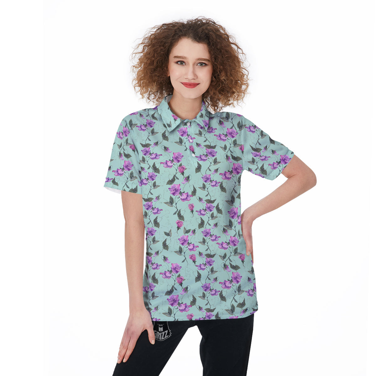 Sweet Pea Watercolor Print Pattern Women's Golf Shirts-grizzshop