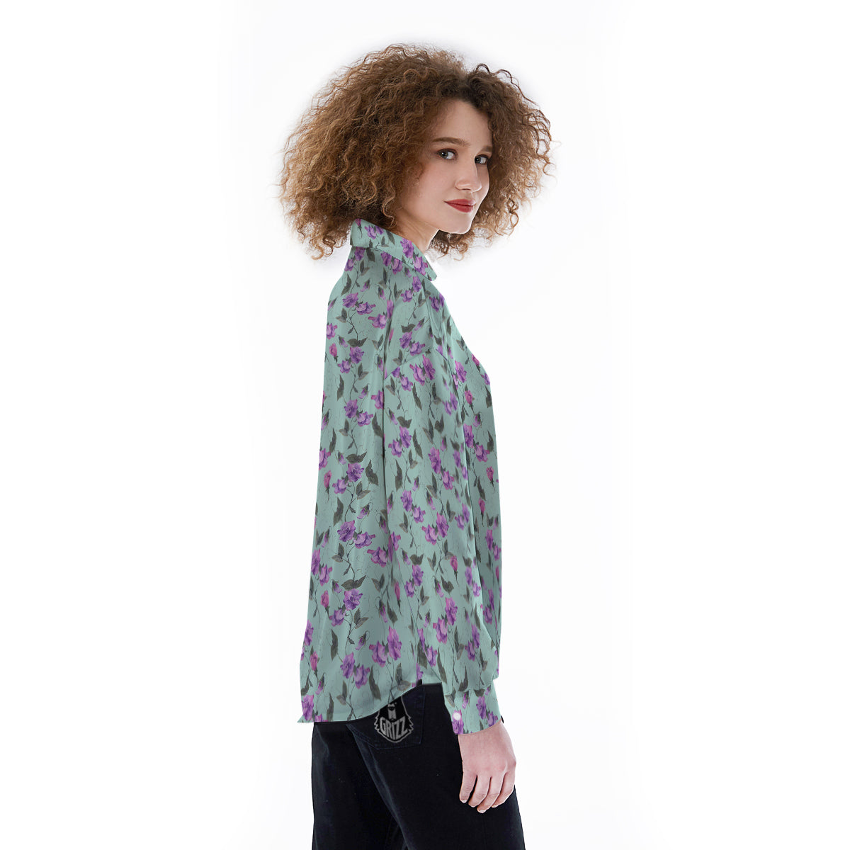 Sweet Pea Watercolor Print Pattern Women's Long Sleeve Shirts-grizzshop