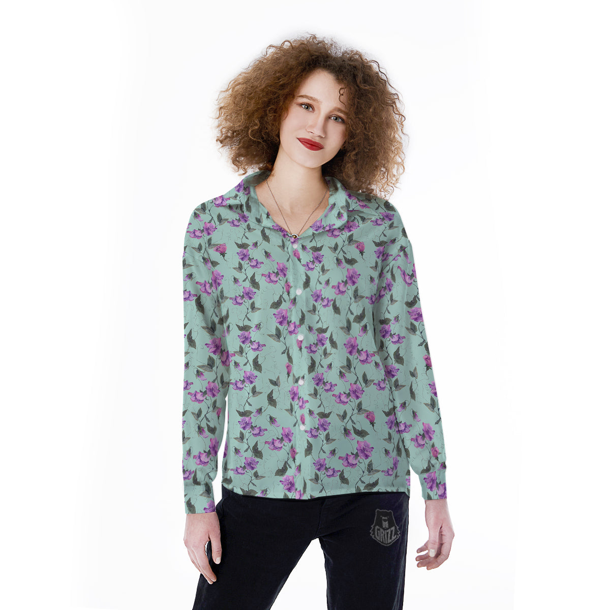 Sweet Pea Watercolor Print Pattern Women's Long Sleeve Shirts-grizzshop