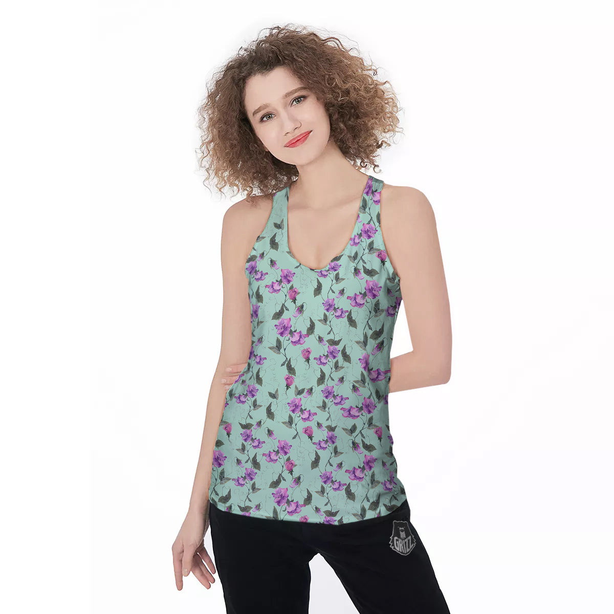 Sweet Pea Watercolor Print Pattern Women's Racerback Tank Top-grizzshop
