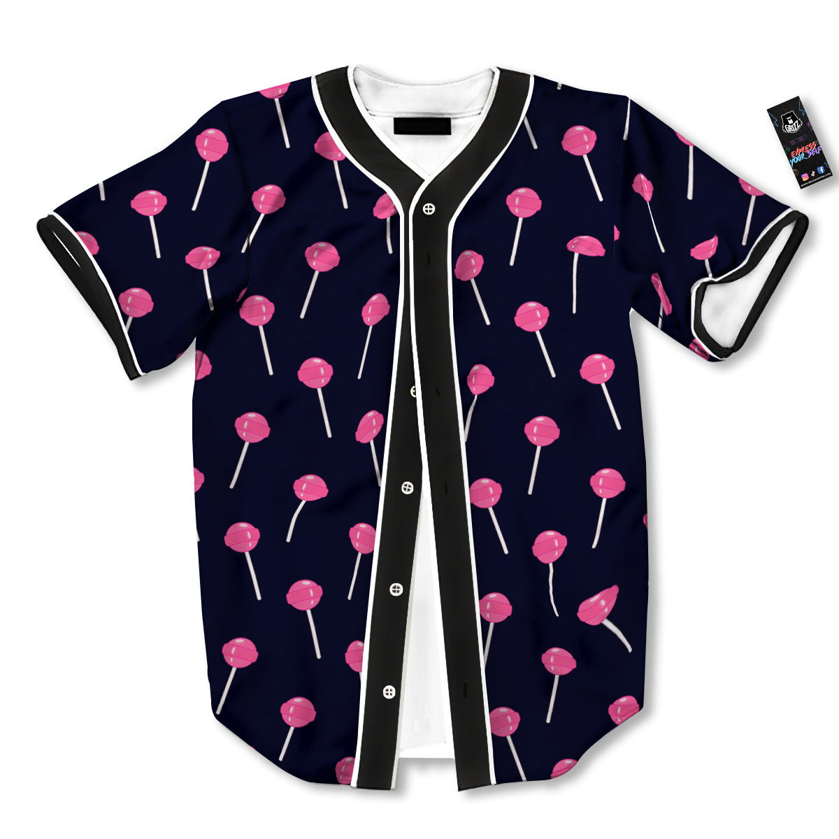 Sweet Pink Lollipop Print Pattern Baseball Jersey-grizzshop