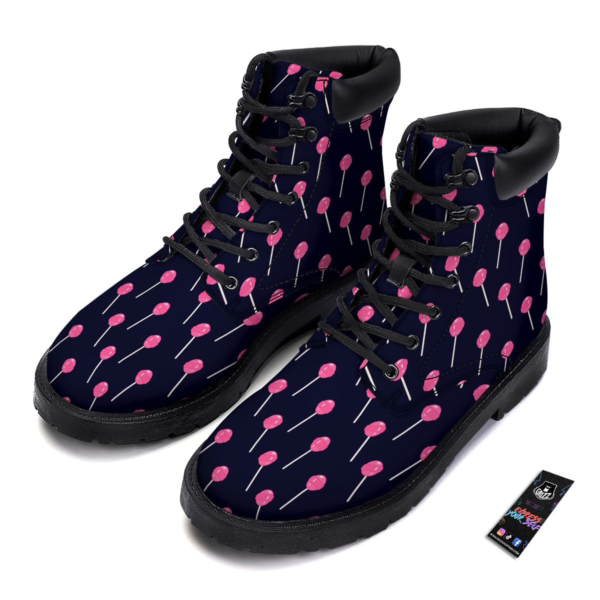 Sweet Pink Lollipop Print Pattern Boots-grizzshop