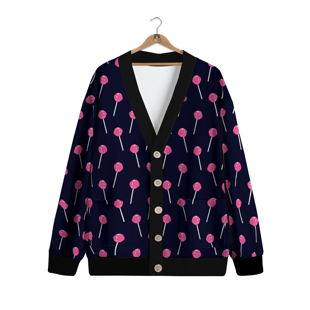 Sweet Pink Lollipop Print Pattern Cardigan-grizzshop