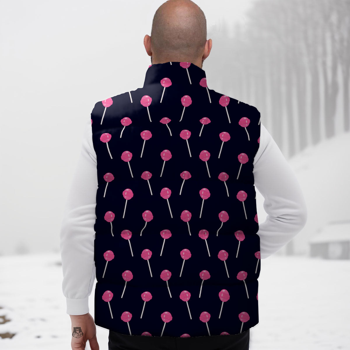 Sweet Pink Lollipop Print Pattern Down Vest