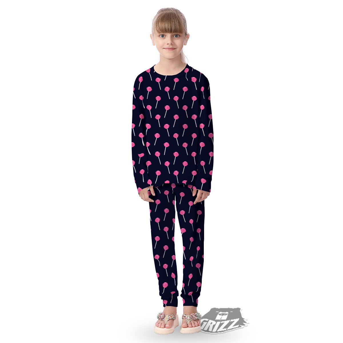 Sweet Pink Lollipop Print Pattern Kid's Pajamas-grizzshop
