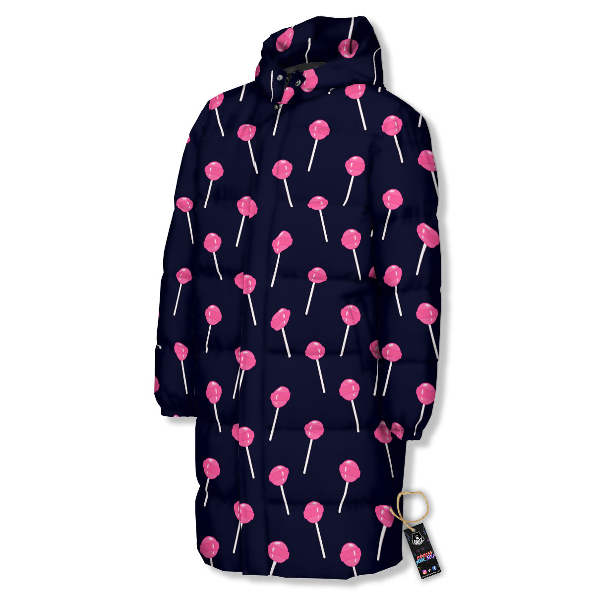 Sweet Pink Lollipop Print Pattern Long Down Jacket-grizzshop