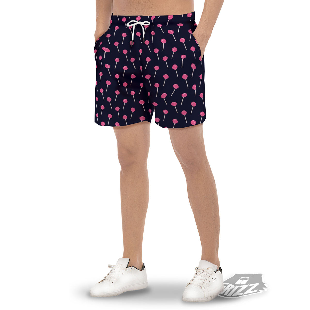 Sweet Pink Lollipop Print Pattern Men's Gym Shorts-grizzshop