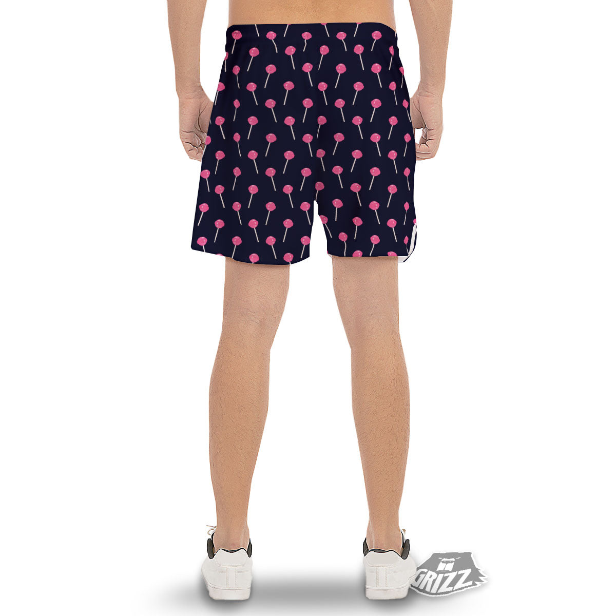 Sweet Pink Lollipop Print Pattern Men's Gym Shorts-grizzshop