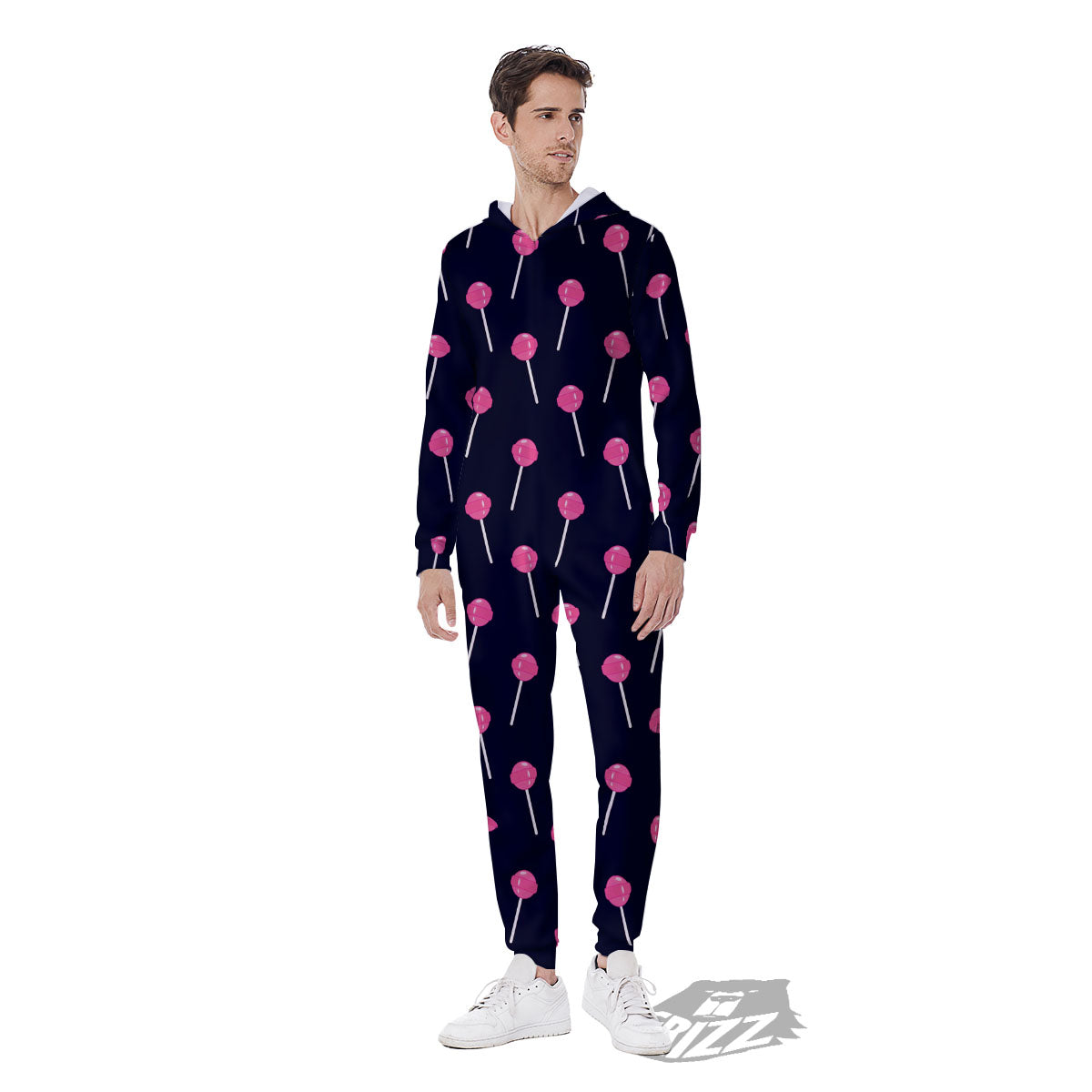 Sweet Pink Lollipop Print Pattern Men's Jumpsuit-grizzshop