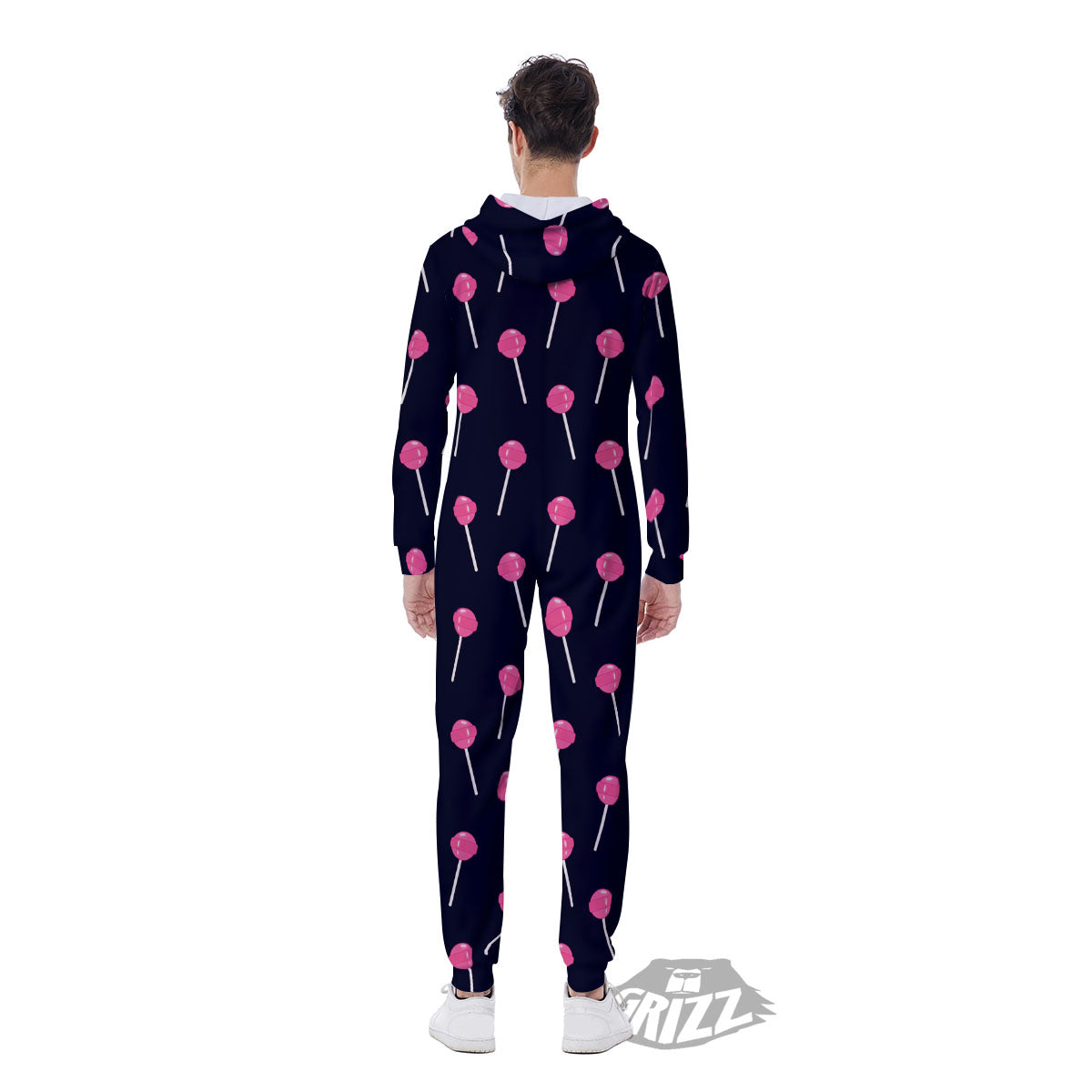 Sweet Pink Lollipop Print Pattern Men's Jumpsuit-grizzshop