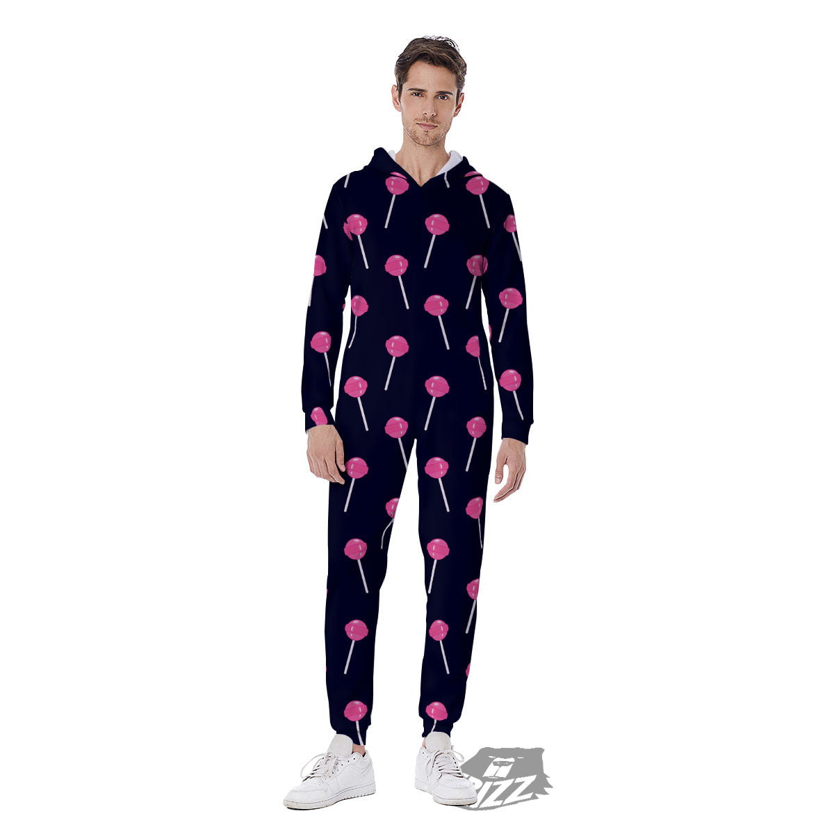 Sweet Pink Lollipop Print Pattern Men's Jumpsuit-grizzshop