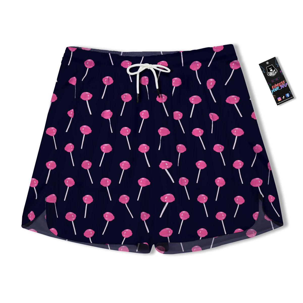 Sweet Pink Lollipop Print Pattern Men's Running Shorts-grizzshop