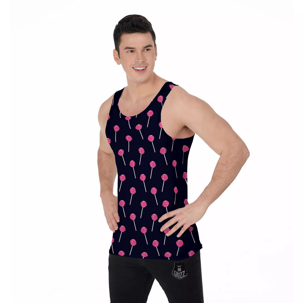 Sweet Pink Lollipop Print Pattern Men's Tank Top-grizzshop