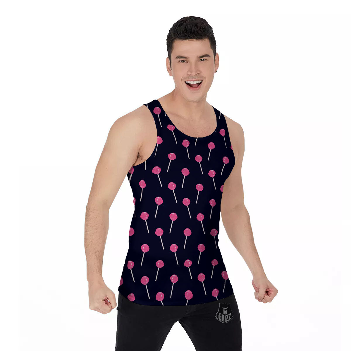 Sweet Pink Lollipop Print Pattern Men's Tank Top-grizzshop