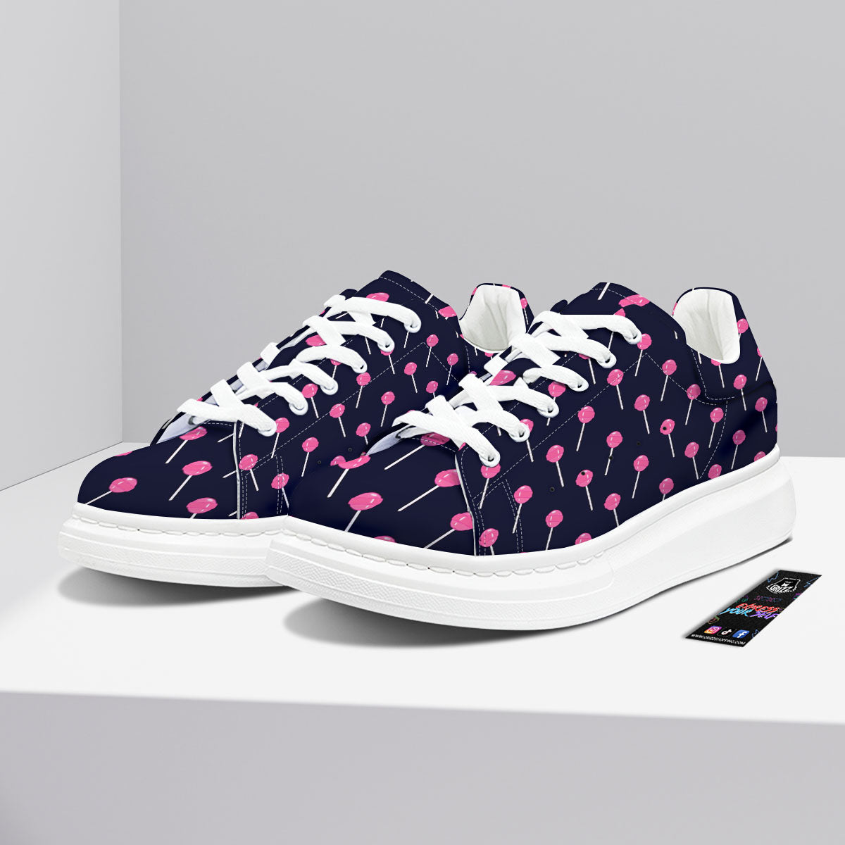 Sweet Pink Lollipop Print Pattern Platform Shoes-grizzshop