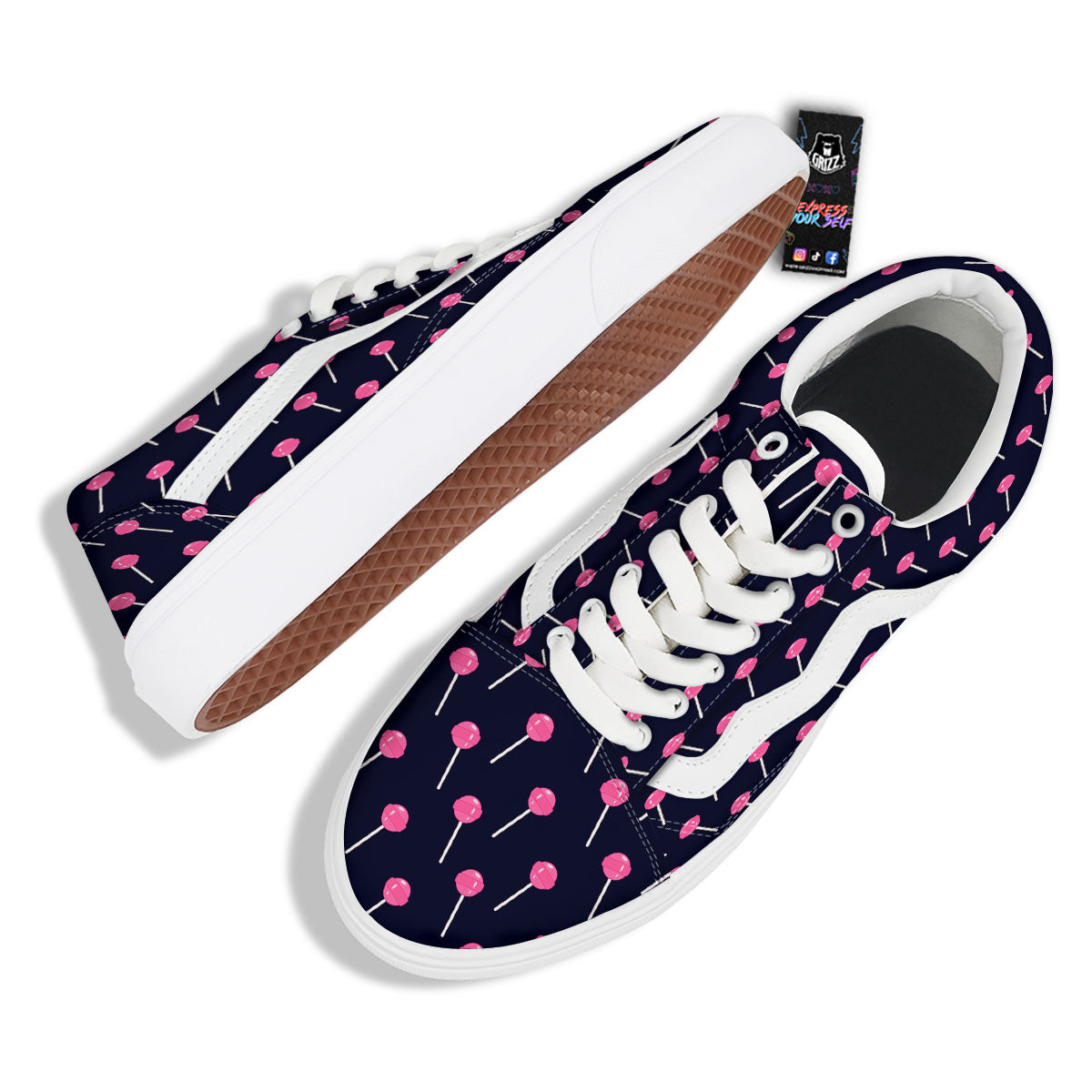Sweet Pink Lollipop Print Pattern Skate Shoes-grizzshop
