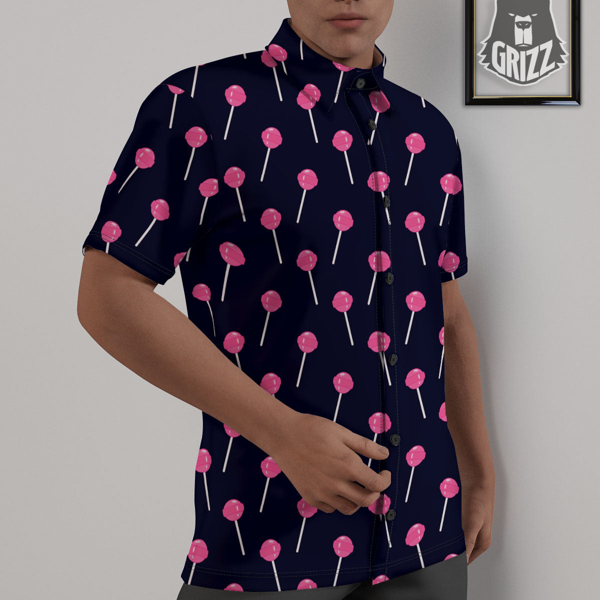 Sweet Pink Lollipop Print Pattern Untucked Shirts-grizzshop