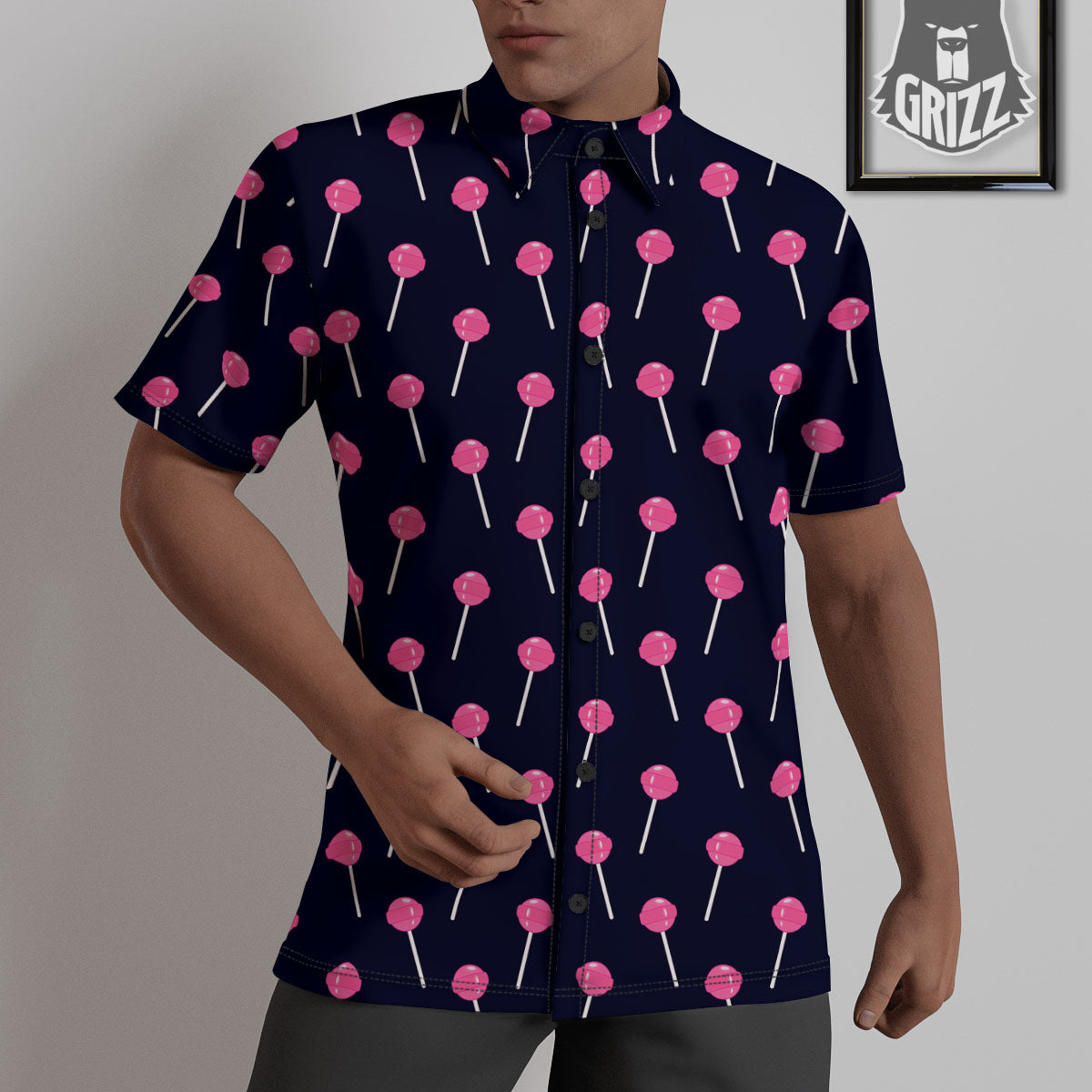 Sweet Pink Lollipop Print Pattern Untucked Shirts-grizzshop