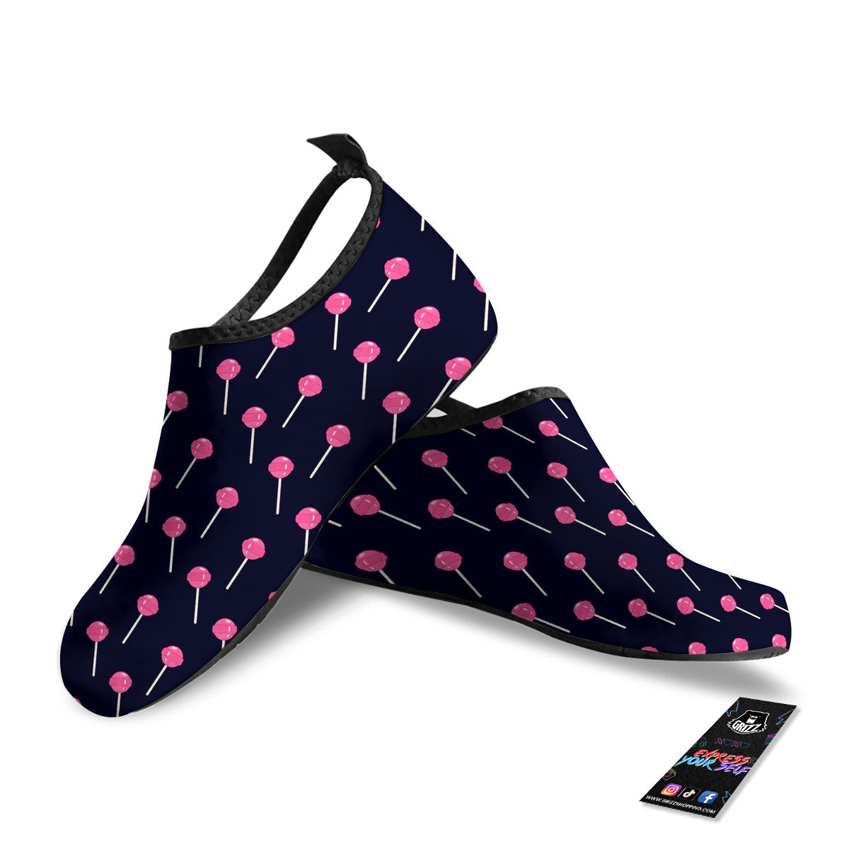 Sweet Pink Lollipop Print Pattern Water Shoes-grizzshop