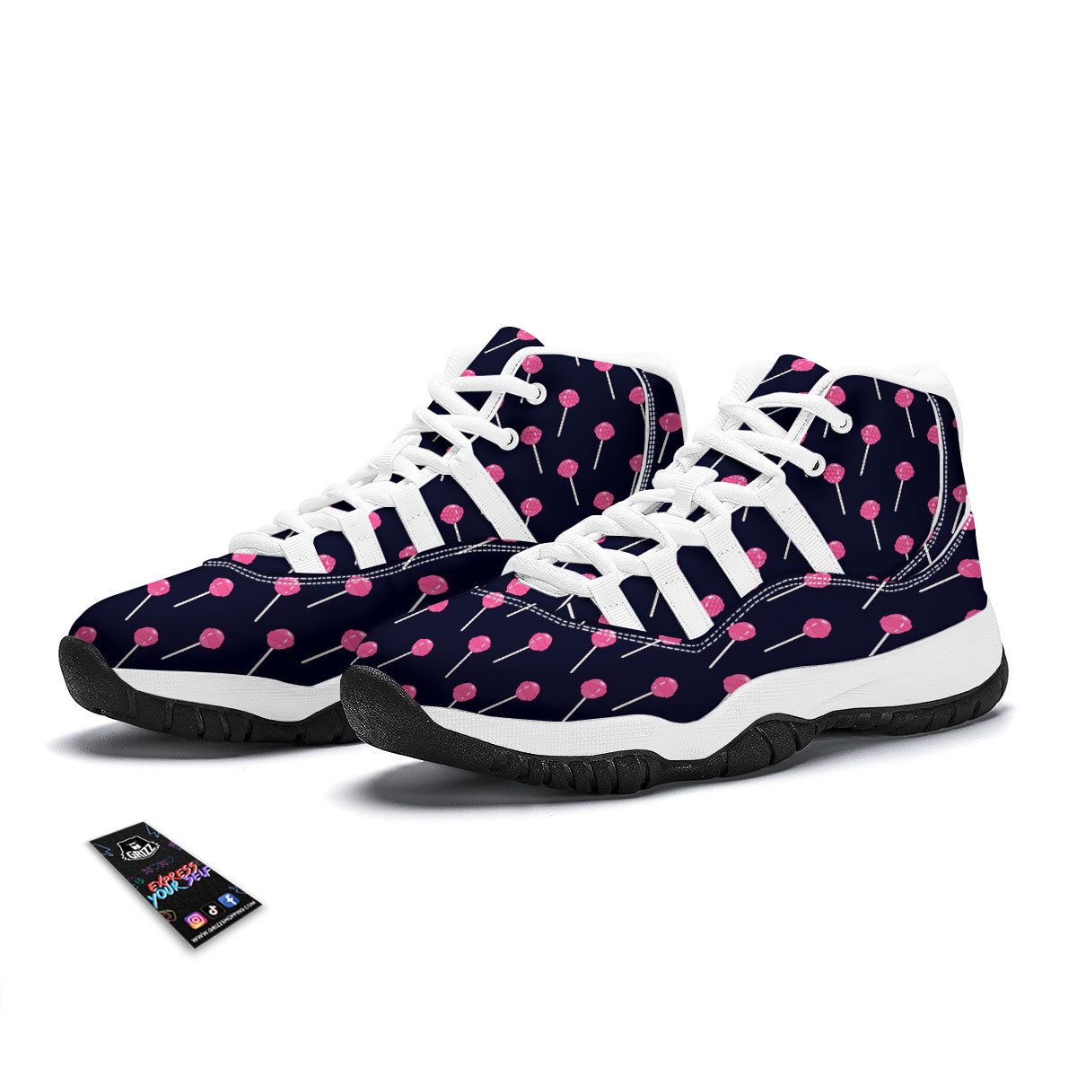 Sweet Pink Lollipop Print Pattern White Bball Shoes-grizzshop