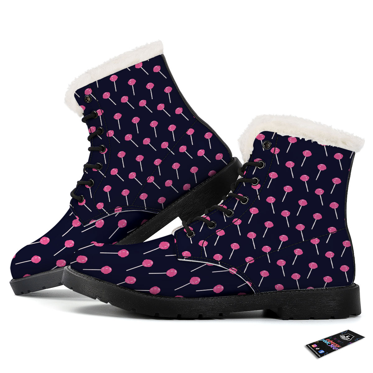 Sweet Pink Lollipop Print Pattern Winter Boots-grizzshop