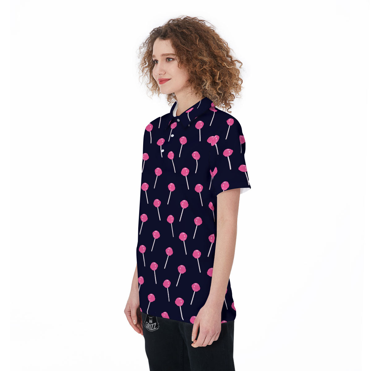 Sweet Pink Lollipop Print Pattern Women's Golf Shirts-grizzshop