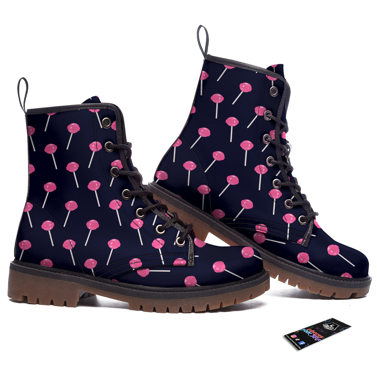 Sweet Pink Lollipop Print Pattern Work Boots-grizzshop