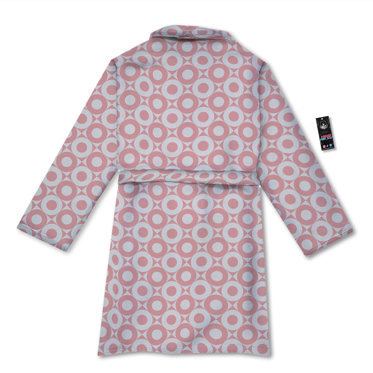 Sweet Pink Round And Square Print Pattern Bathrobe-grizzshop