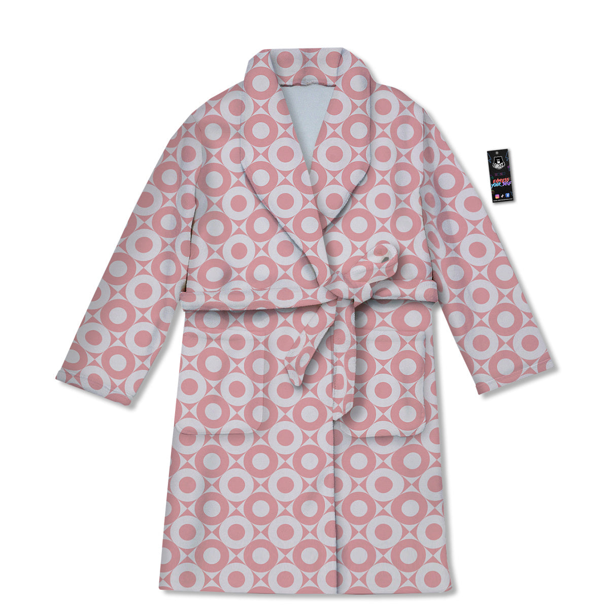Sweet Pink Round And Square Print Pattern Bathrobe-grizzshop